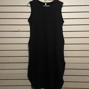 Now N Forever Black Ribbed Sleeveless Midi Dress Pockets Casual Everyday Women